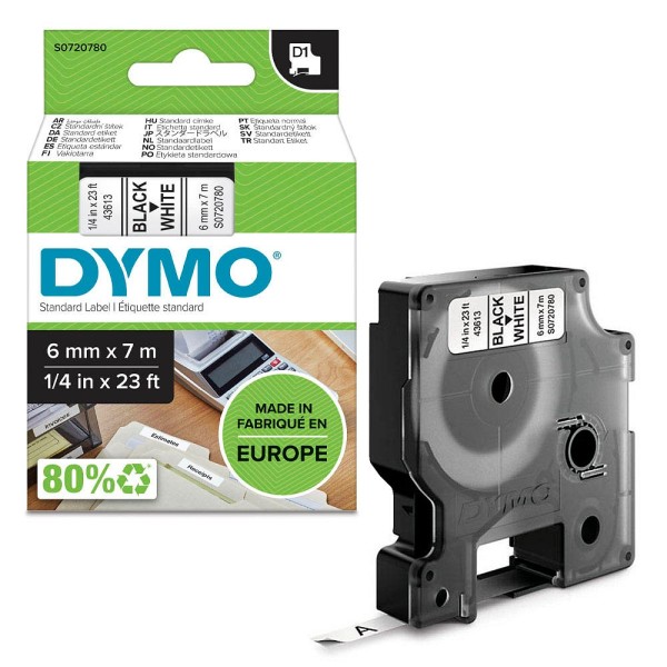 Original Dymo 43613 / S0720780 DirectLabel-Etiketten schwarz auf weiss 6mm x 7m