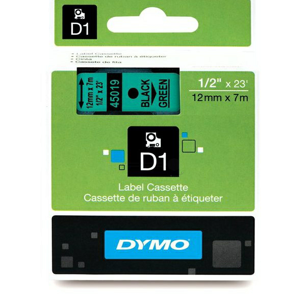 Original Dymo 45019 / S0720590 DirectLabel-Etiketten schwarz auf grün 12mm x 7m