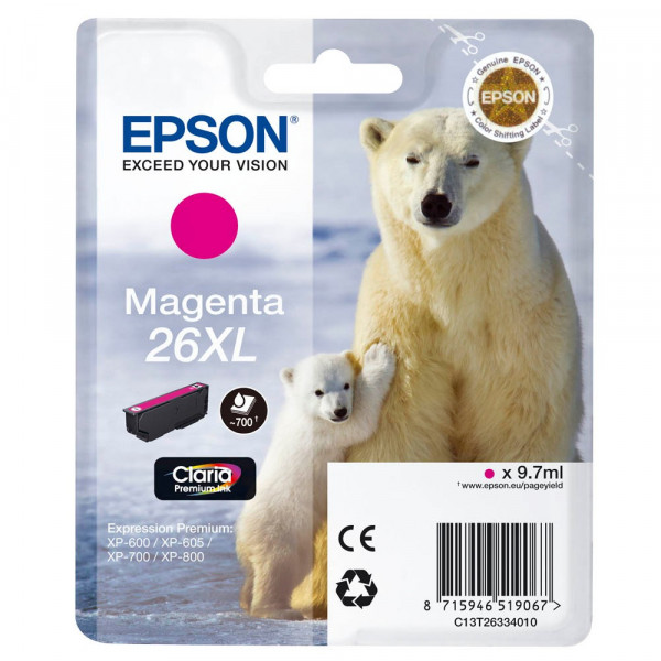 Original Epson C13T26334010 / 26XL Tinte magenta XL 9,7 ml 700 Seiten