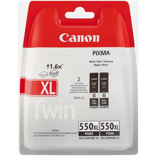 Original Canon 6431B005 / PGI-550 PGBKXL Tinte schwarz pigmentiert Doppelpack 22 ml 500 Seiten