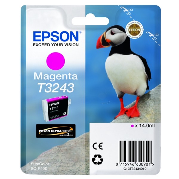 Original Epson C13T32434010 / T3243 Tintenpatrone magenta 14 ml 980 Seiten