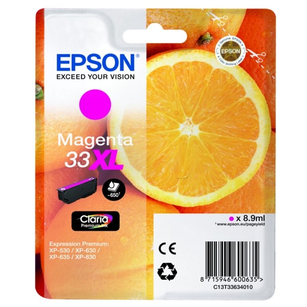 Original Epson C13T33634012 / 33XL Tintenpatrone magenta 8,9 ml 650 Seiten