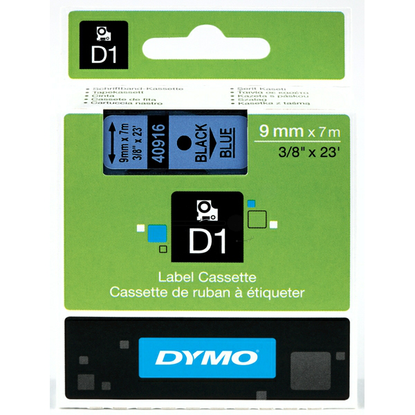 Original Dymo 40916 / S0720710 DirectLabel-Etiketten schwarz auf blau 9mm x 7m