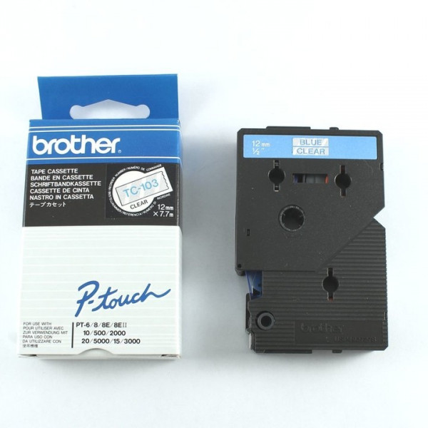 Original Brother TC-103 Schriftband-Kassette blau auf Transparent 12mm x 7,7m