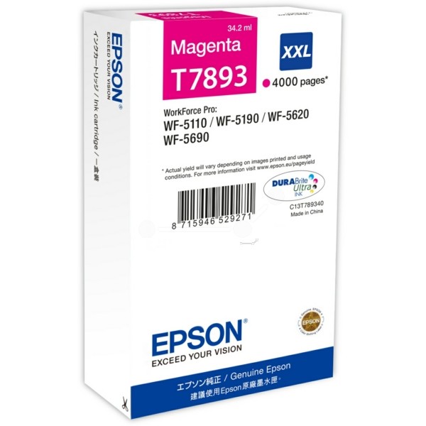 Original Epson C13T789340 / T7893 XXL Tintenpatrone magenta XXL 34,2 ml 4.000 Seiten