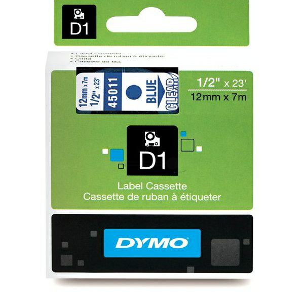 Original Dymo 45011 / S0720510 DirectLabel-Etiketten blau auf Transparent 12mm x 7m