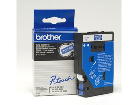 Original Brother TC-595 Schriftband-Kassette weiss auf blau 9mm x 7,7m