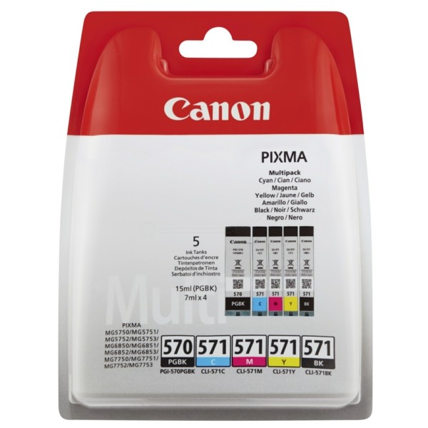Original Canon 0372C004 / CLI-571 Tinte Multipack (Inhalt: pgbk,bk,c,m,y)