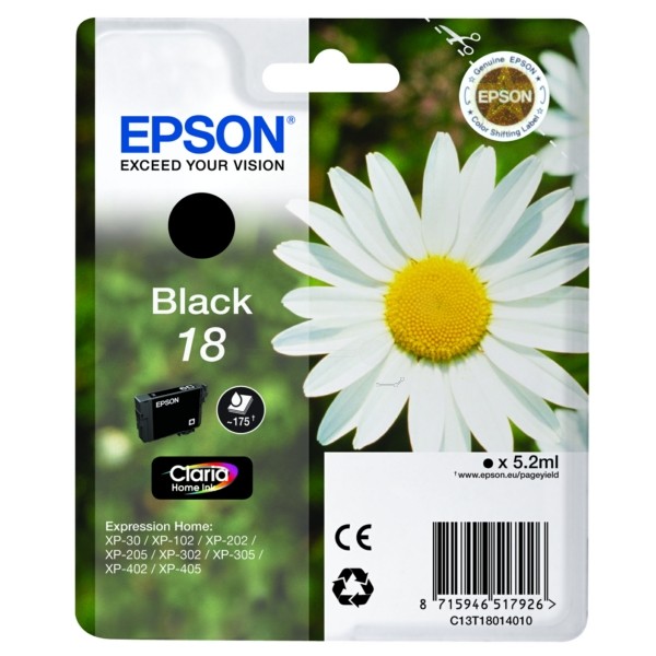 Original Epson C13T18014010 / 18 Tintenpatrone schwarz 5 ml 175 Seiten