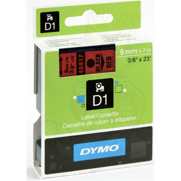 Original Dymo 40917 / S0720720 DirectLabel-Etiketten schwarz auf rot 9mm x 7m