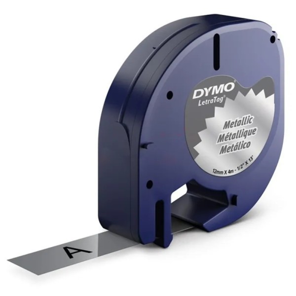 Original Dymo 91228 / S0721750 DirectLabel-Etiketten schwarz auf silber 12mm x 4m