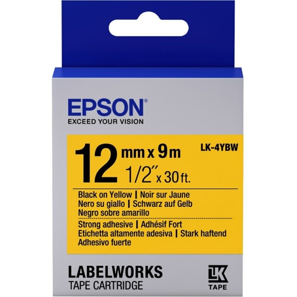 Original Epson C53S654014 / LK-4YBW Farbband schwarz auf gelb extra adhesive