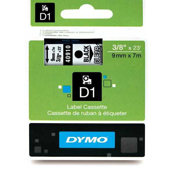 Original Dymo 40910 / S0720670 DirectLabel-Etiketten schwarz auf Transparent 9mm x 7m