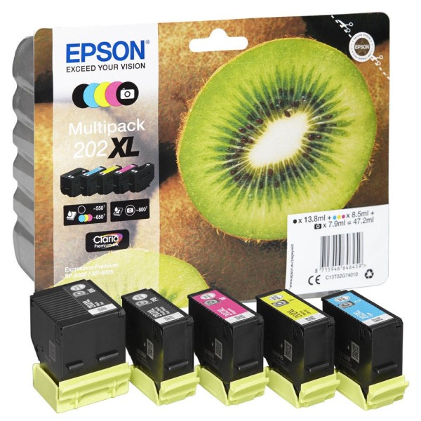 Original Epson C13T02G74010 / 202XL Tinte Multipack (Inhalt: pbk,bk,c,m,y )