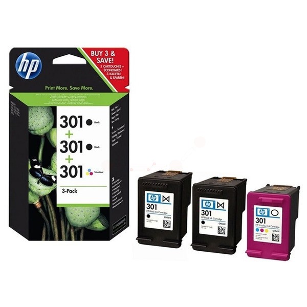 Original HP E5Y87EE / 301 Druckkopfpatrone Multipack 2x schwarz +1x color 2x190pg + 165pg