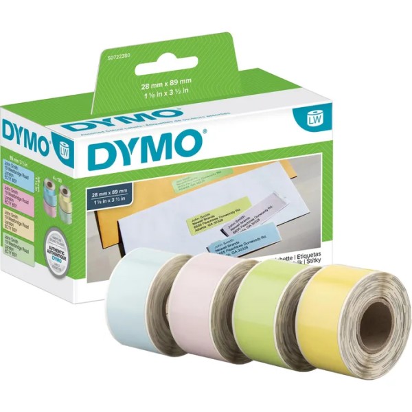 Original Dymo 99011 / S0722380 DirectLabel-Etiketten blau gelb grün rosa 89mm x 28mm