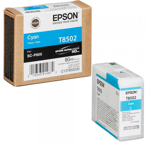 Original Epson C13T85020N / C13T850200 / T8502 Tinte cyan 80 ml