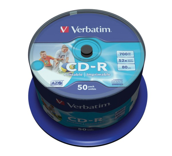 Original Verbatim CD-R, 80 Minuten, 700 MB printable (50er-Spindel)