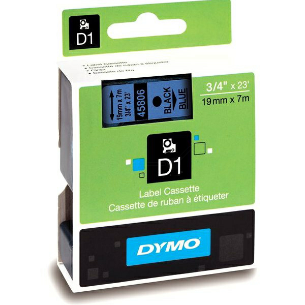 Original Dymo 45806 / S0720860 DirectLabel-Etiketten schwarz auf blau 19mm x 7m