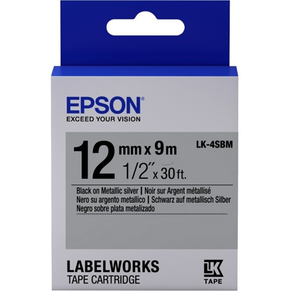 Original Epson C53S654019 / LK-4SBM DirectLabel-Etiketten schwarz auf silber metallic