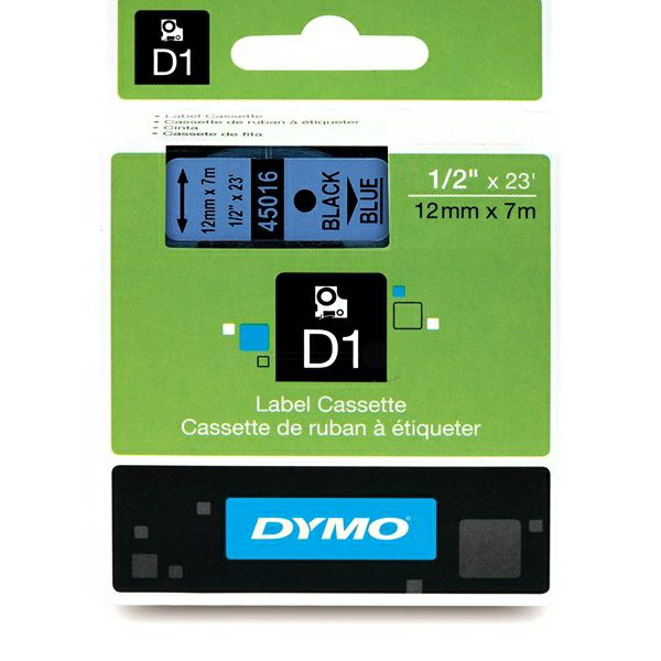 Original Dymo 45016 / S0720560 DirectLabel-Etiketten schwarz auf blau 12mm x 7m