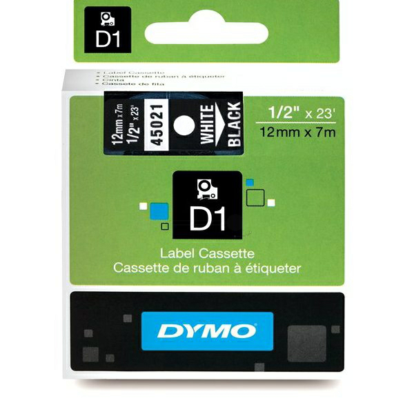 Original Dymo 45021 / S0720610 DirectLabel-Etiketten weiss auf schwarz 12mm x 7m