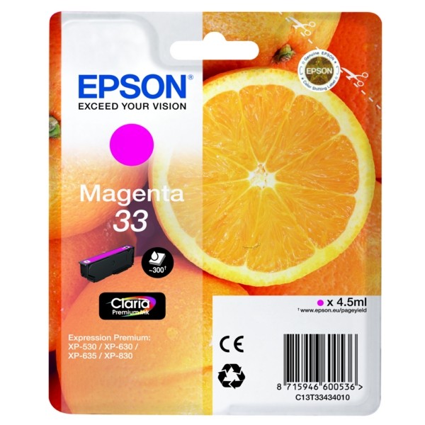 Original Epson C13T33434012 / 33 Tintenpatrone magenta 4,5 ml 300 Seiten