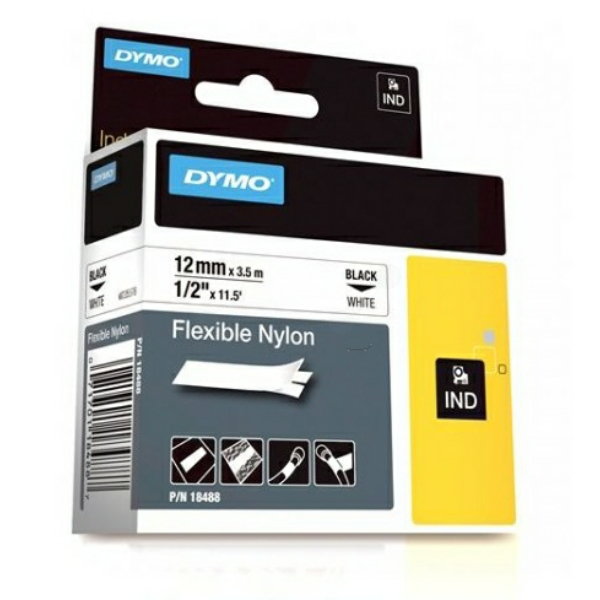 Original Dymo S0718100 / 18758 Farbband Nylonband schwarz auf weiss 12mm x 3,5m